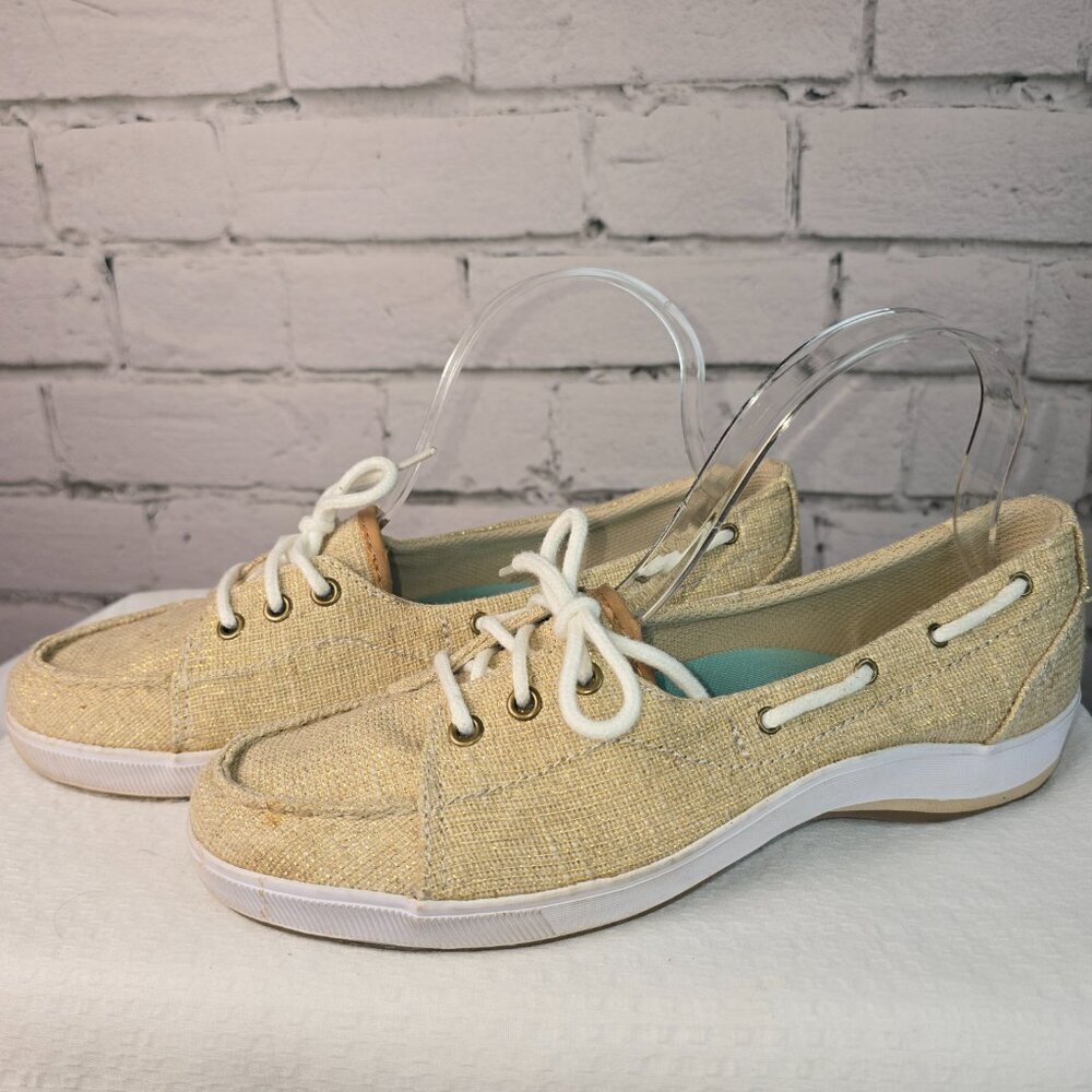 WOMENS KEDS BOAT SHOES LOAFERS TAN GOLD METALLIC LIKE NEW SIZE 8